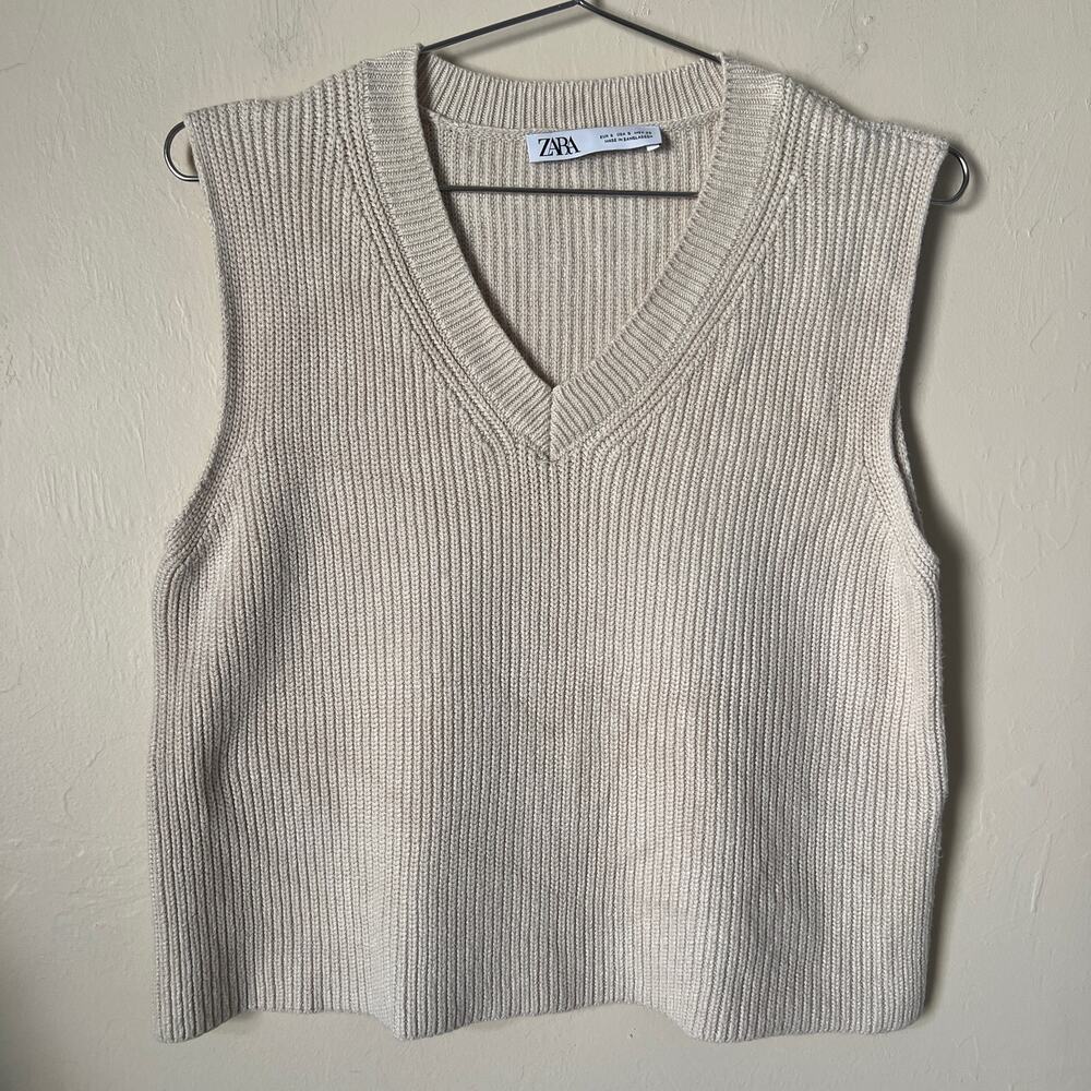 ZARA Women's V-Neck Knit Sweater Vest Cream Size S